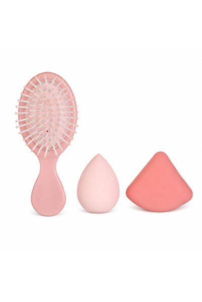 Mooniva 3 in 1 Makeup Set – Mini Hair Brush + Makeup Sponge + PowderPuff, Pin...