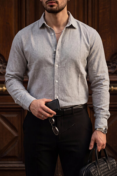 Teenage Millionaire Helsinki grey linen-look regular fit relaxed shirt
