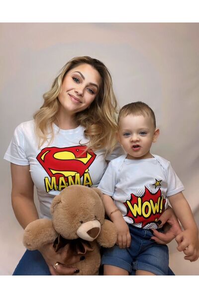 LORVEX Tricou combinat mamă-fiică - băiat, 100% bumbac, supradimensionat, pen...