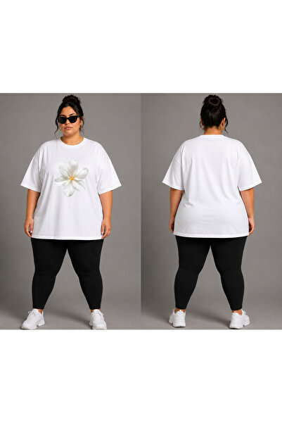 VODEXA Women's Oversize T-Shirt Flower Printed 100% Cotton Plus Size T-Shirt ...