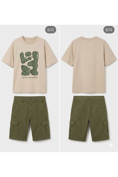 Bebeu Set tricou bej și pantaloni scurți verzi pentru bărbați