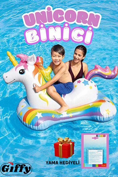 giffy Sihirli Unicorn Şişme Deniz Binicisi Tutmaçlı Havuz Oyuncağı 163x86 cm