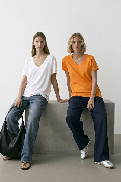EFFE 2 τεμάχια T-Shirt V-Neck Basic Με μείγμα βισκόζης