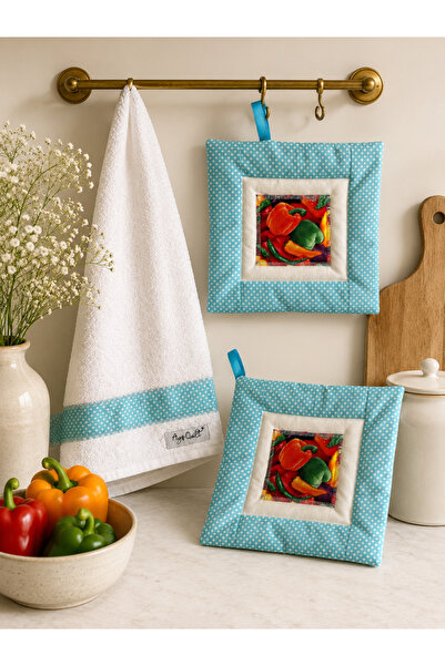 Ays Quilt Mutfak Havlusu ve Tutacak Seti – 3’lü Mutfak Takımı