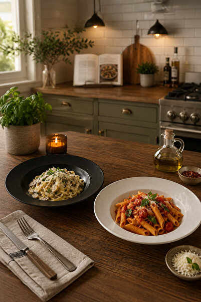 iselahome Bullgy Modern Matte White and Black 2-Piece Ceramic Salad and Pasta...