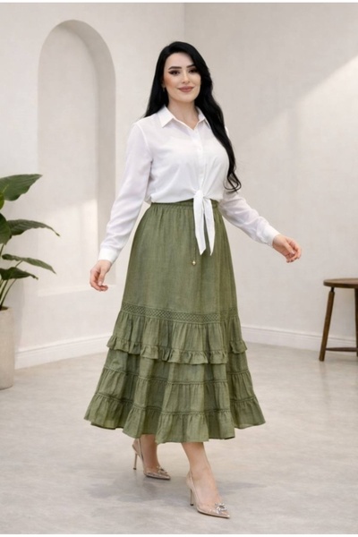 MODA VEDAT Fusta de damă cu detaliu din guipură și căptușeală -0650