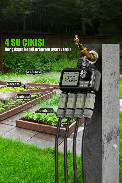 water 4 Çıkışlı Dijital Bahçe Sulama Zamanlayıcısı - Akıllı Otomatik Sulama S...