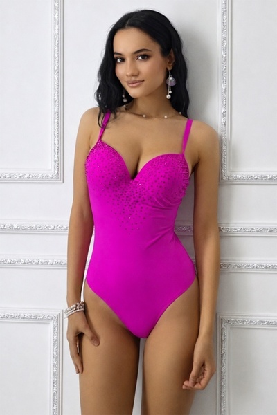 FashionForYou Costum de baie întreg MELACHIC, cu push-up și cristale asimetri...