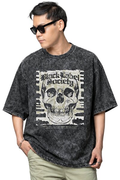SEVBANO Tricou unisex supradimensionat, vintage, lavabil, cu imprimeu Black L...