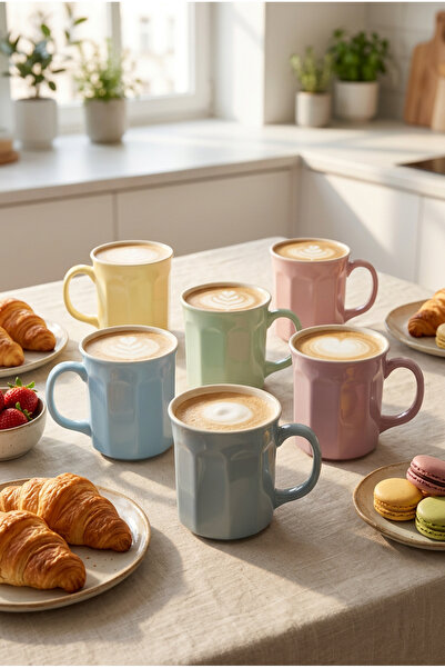 Shuvae Set of 6 Pastel Ceramic Mugs 270 ml – Modern Coffee & Tea Mugs