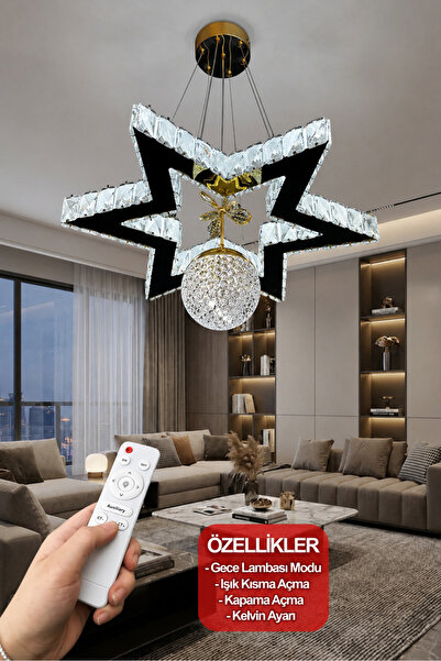 G-Light Yıldız Kristal Taşlı Modern Sarkıt LED Avize
