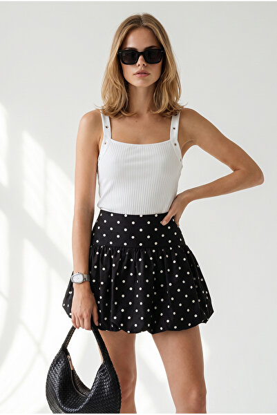 Olalook Women's Black Shorts with Side Zipper Balloon Poplin Skirt Etk-19000435