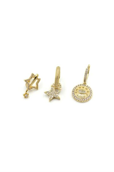 atastore2017 3-Piece Stone Hoop Earrings - Gold