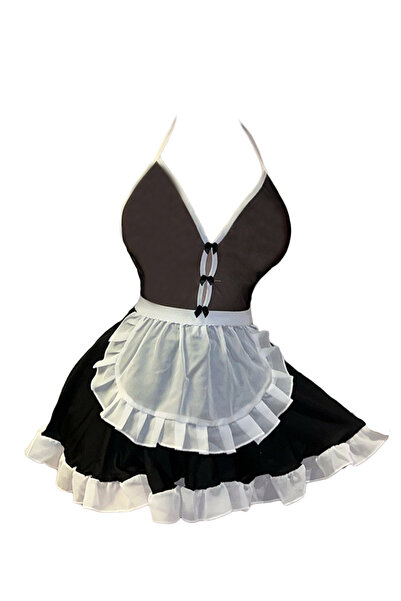Generic Elegant Maid Costume Lingerie Dress, Modest Halter Neck Black & White...