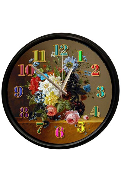 Caseras Decorative Wall Clock with Vintage Floral Arrangement Design 28 cm Si...