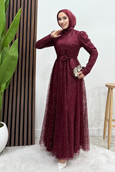 Lamia Giyim Lumina Simli Abiye Bordo