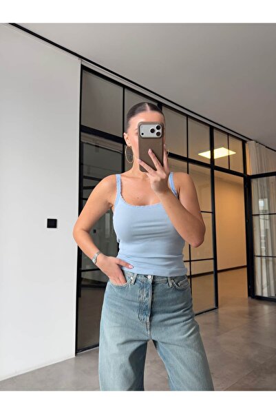 BB Bensu Buyruk Thin Strap Lace Tank Top Blue