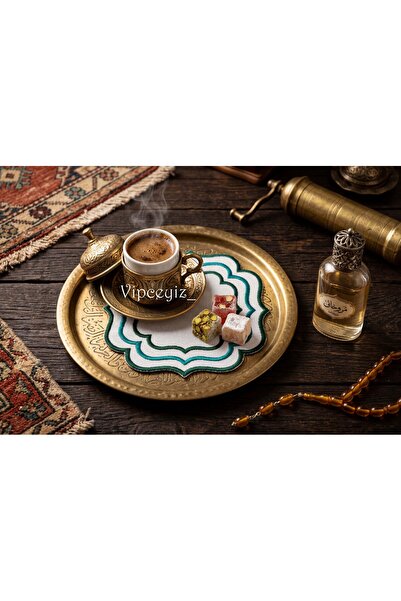 vipceyiz قاعدة أكواب خضراء مطرزة بنمط ستور (6 قطع)