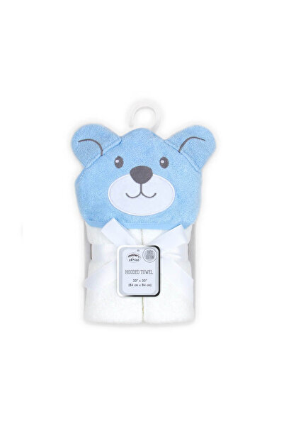 Mother's Choice Baby Hooded Towel 100% Cotton 84x84 cm - blue teddy bear