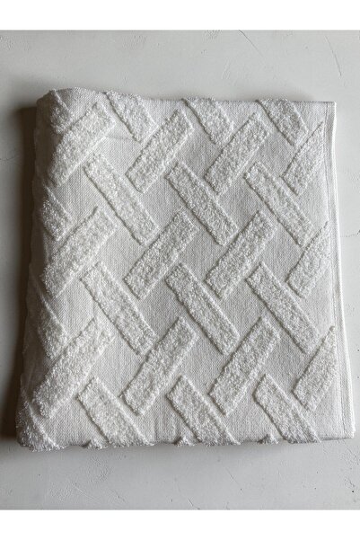 SAVESSA Ekru Striped Pattern 50X100 cm 100% Cotton Hand/Face Gift Dowery Gues...