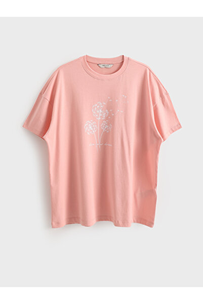 LC Waikiki Tricou de damă supradimensionat, floral, cu guler rotund