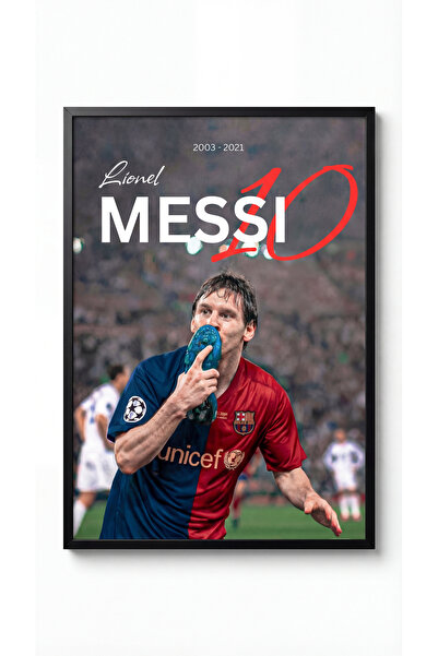 icontablo Lionel Messi Hayat Öpücüğü Siyah Çerçeveli Tasarım Tablo Futbol Poster