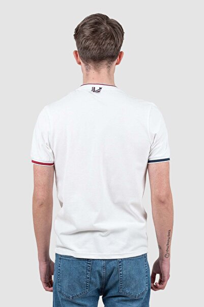 Bakers Tricou alb slim fit din bumbac elastic pentru bărbați, cu tiv contrastant - 2XL