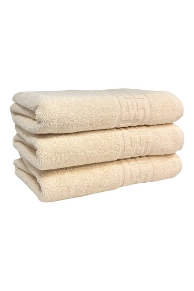 Plush Set of 3 Bath Towels, 100% Cotton, 550g/m², 50x90 cm Greek, Beige-CY1