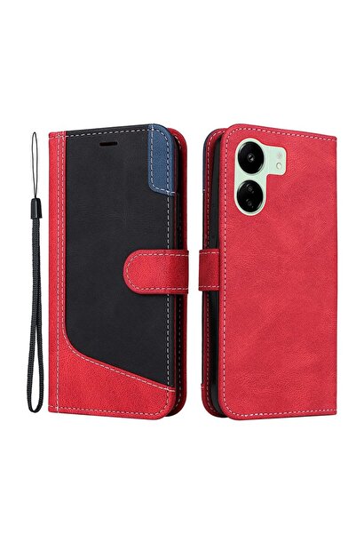 sscase Three-color Splicing Θήκη Πορτοφόλι Red/Black (Xiaomi Redmi 13C/Poco C65)