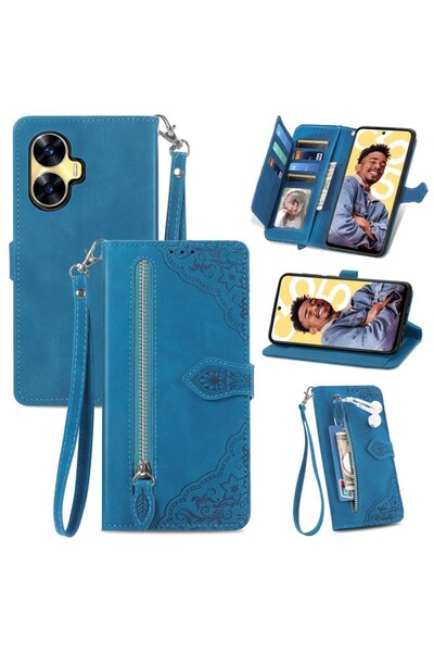 sscase Embossed Flower Θήκη Πορτοφόλι Blue (Realme C55)