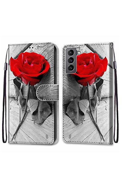 sscase Wood and Roses Θήκη Πορτοφόλι Wood Red Rose (Samsung Galaxy S22 5G)