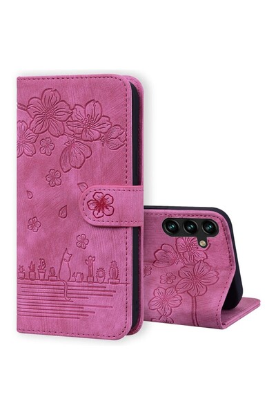 sscase Cherry Blossom Cat Θήκη Πορτοφόλι Rose (Samsung Galaxy A25 5G)