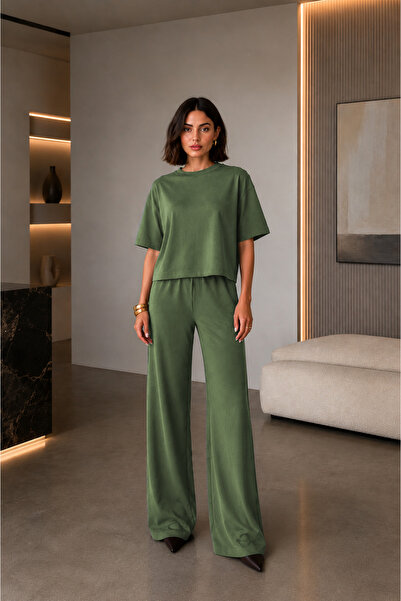 BARLİZ Women's Casual Summer Premium Crew Neck Short Sleeve Set