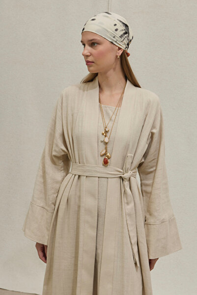 ViadelAtelier Soft Cotton Keten İkili Takım Taş Abaya
