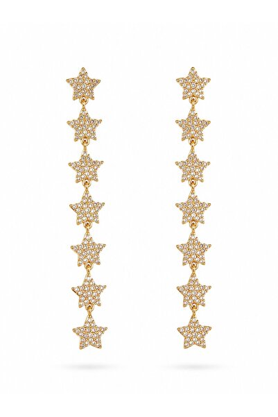 serelya Brass Zircon Stone Dangle Star Model Gold Color Women's Earrings