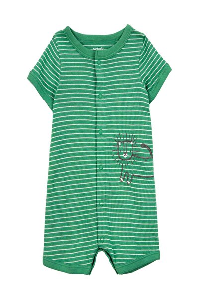 Carter's Carters Erkek Bebek Kedi Baskı Çizgili Şortlu Tulum 12-18 Ay YEŞİL