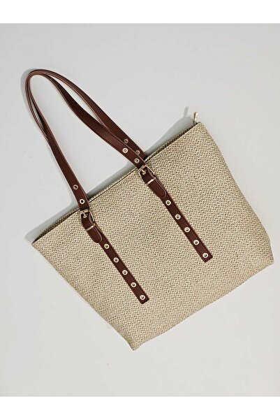 colorfullbag Wicker Look Medium Size Zippered Women's Shoulder Bag