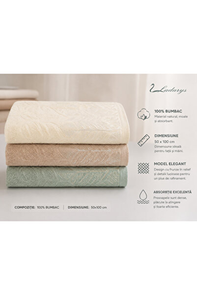OEM Set of 3 towels, 100% Cotton , size 50x100cm Ivory, Beige and Olive