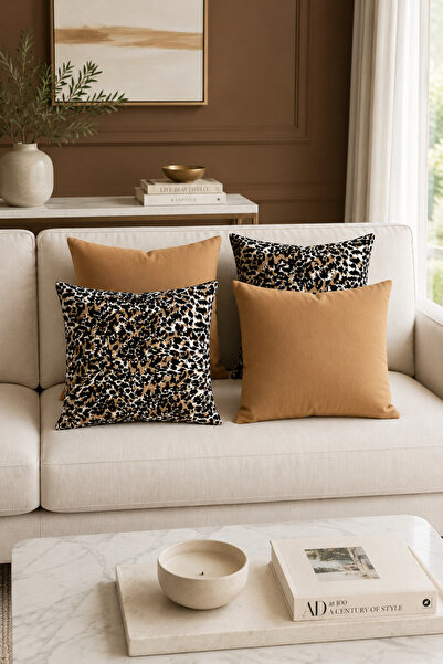 HOMESSA Leopard Patterned 4-Piece Throw Pillow Cover Set Decorative Pillow