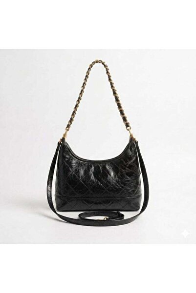 Generic Elegant Quilted Leather Shoulder Bag with Gold Chain Strap & Adjustab...