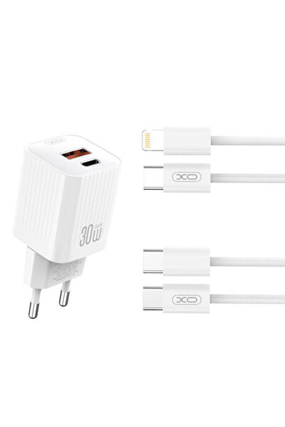 Xo Φορτιστής με θύρα USB-A και θύρα USB-C και καλώδιο USB-C σε Lightning, 30W...