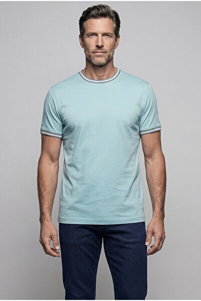 Bisse Water Green Crew Neck Striped T-Shirt
