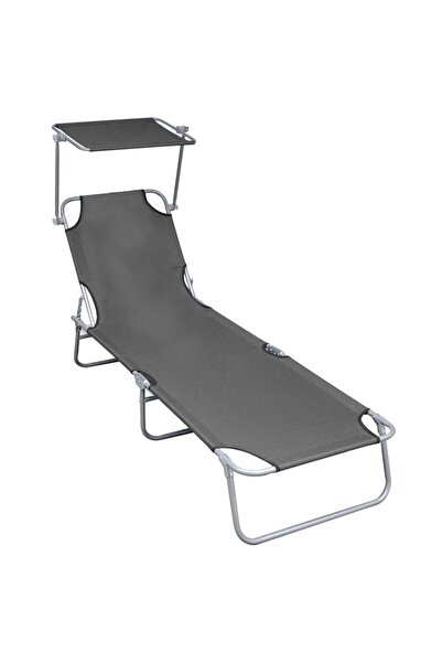 vidaxl Șezlong pliabil cu copertină, gri, aluminiu