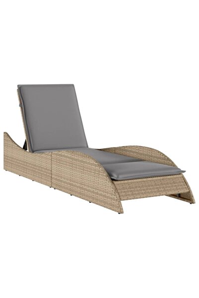 vidaxl Șezlong cu pernă, bej, 60x205x73 cm, poliratan