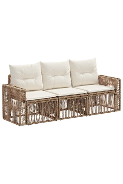 vidaxl Garden Sofa Set 3 pcs Beige and Cream White Poly Rattan