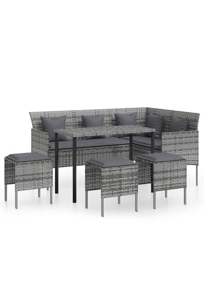 vidaxl L-shaped garden sofa set with cushions 5 pieces grey polyrattan