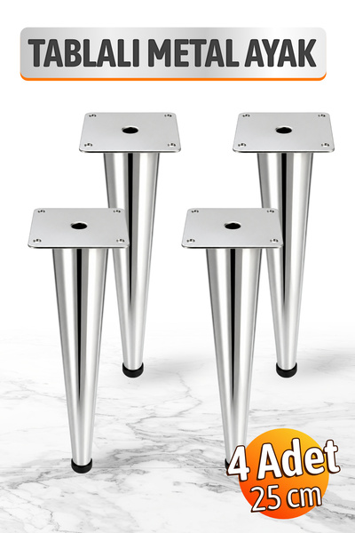 Badem10 (4 Adet) Omaks 25 cm Düz Tablalı Krom Renk Metal Mobilya Sehpa Ayağı ...