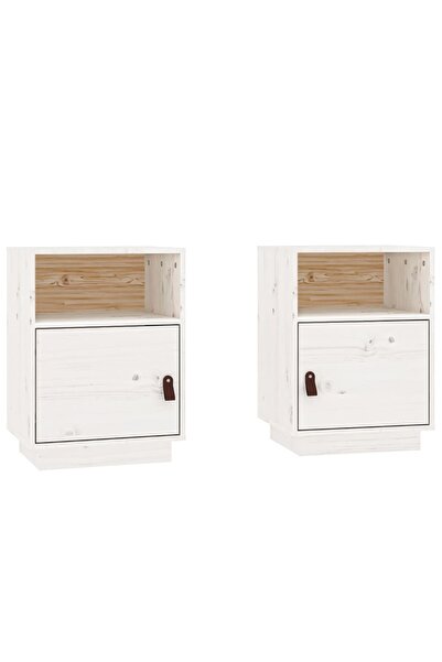 vidaxl Noptiere, 2 buc., alb, 40x34x55 cm, lemn masiv de pin