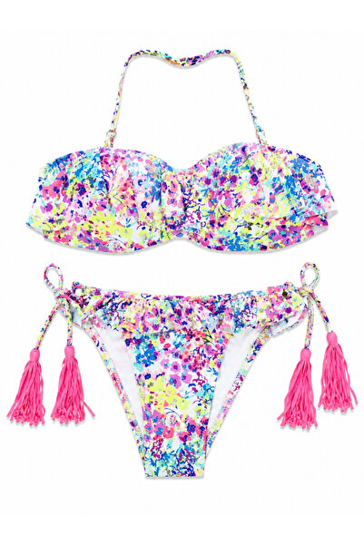 Nobrand Neon Splash Tassel 2-piece Swimsuit – Premium bikini with Ruffled and...