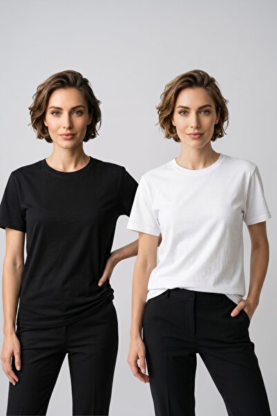 fevien Women's 2-Pack Basic Crew Neck Short Sleeve T-Shirt - Casual Comfort F...